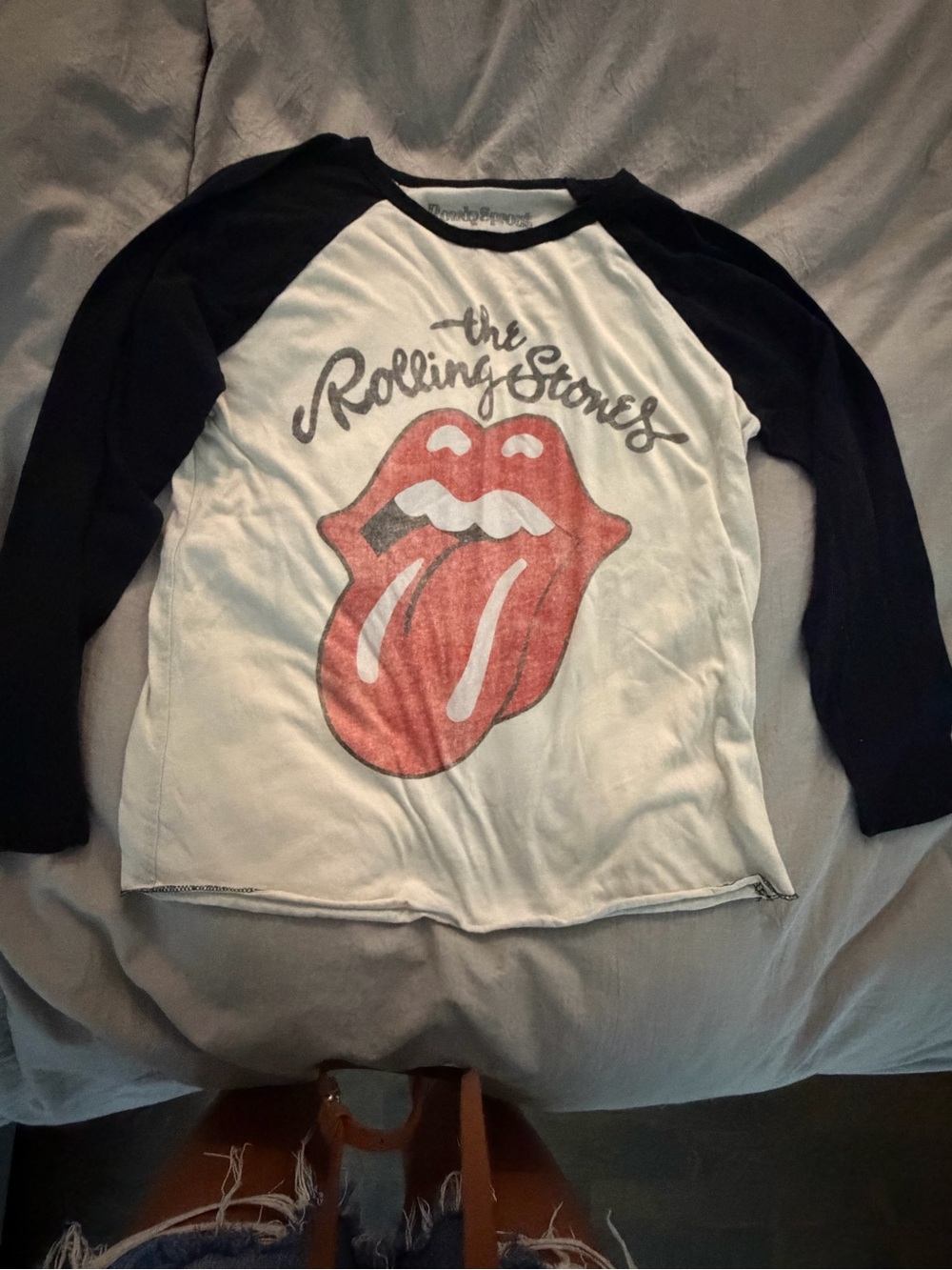 Rowdy Sprout White Body Black Raglan Tee with Red Tongue Graphic